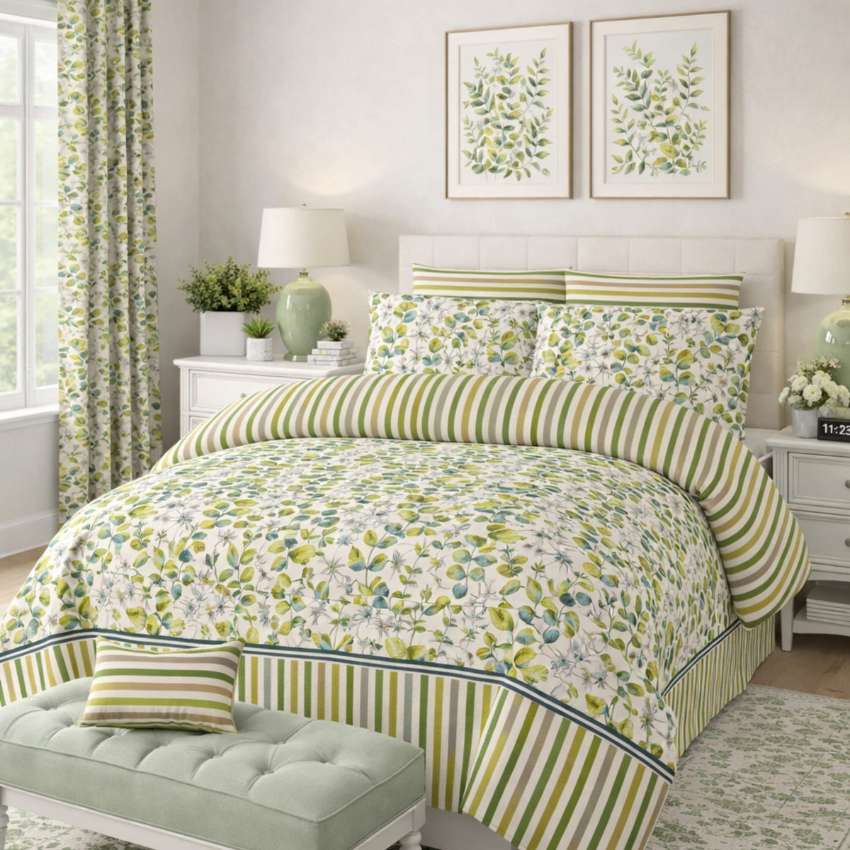Green printed 100% Cotton Luxury Printed Flat Bedsheet – Soft, Elegant & Timeless - Trendy Pakistan