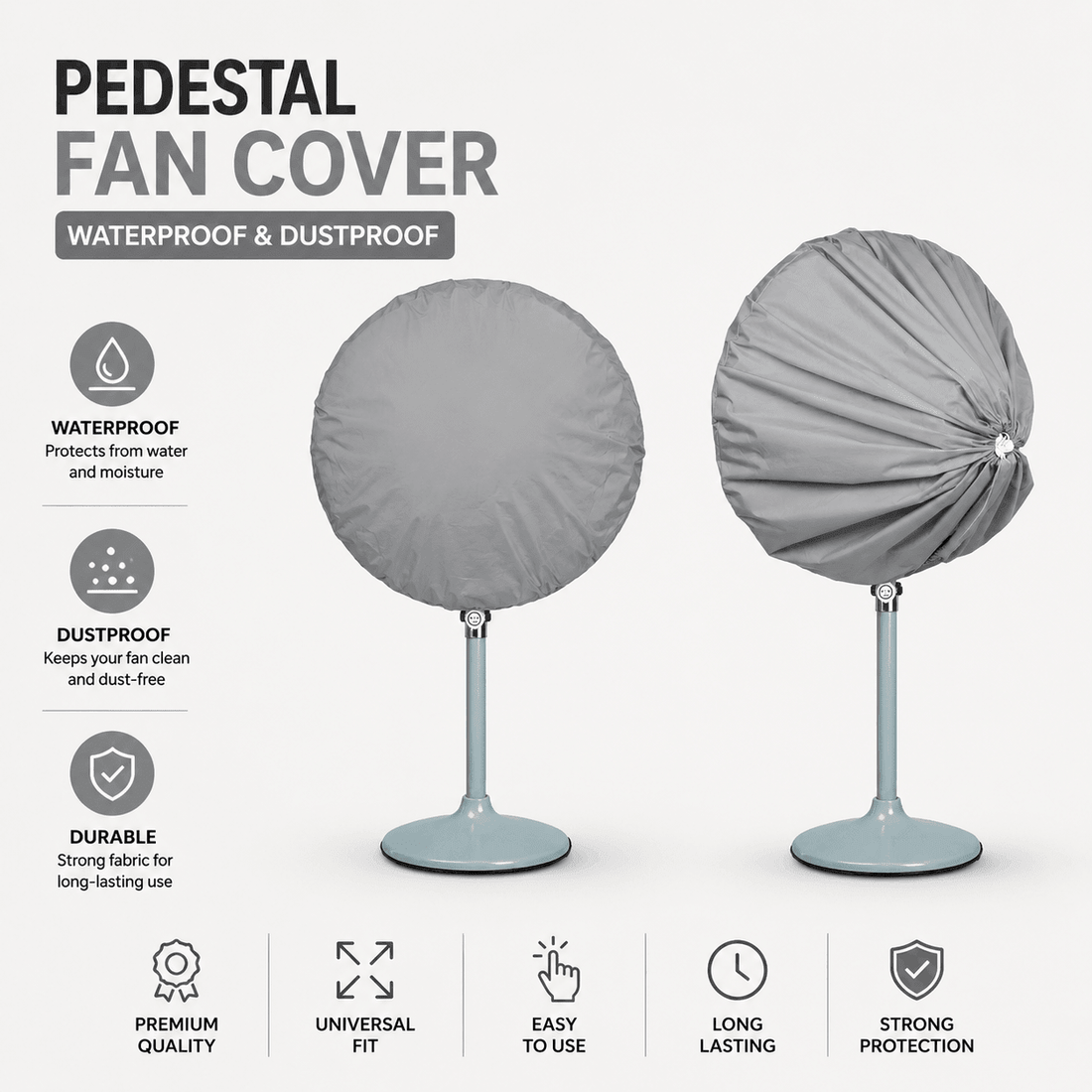 Grey Pedestal Fan Cover – Waterproof, Dustproof & Washable Fabric - Trendy Pakistan