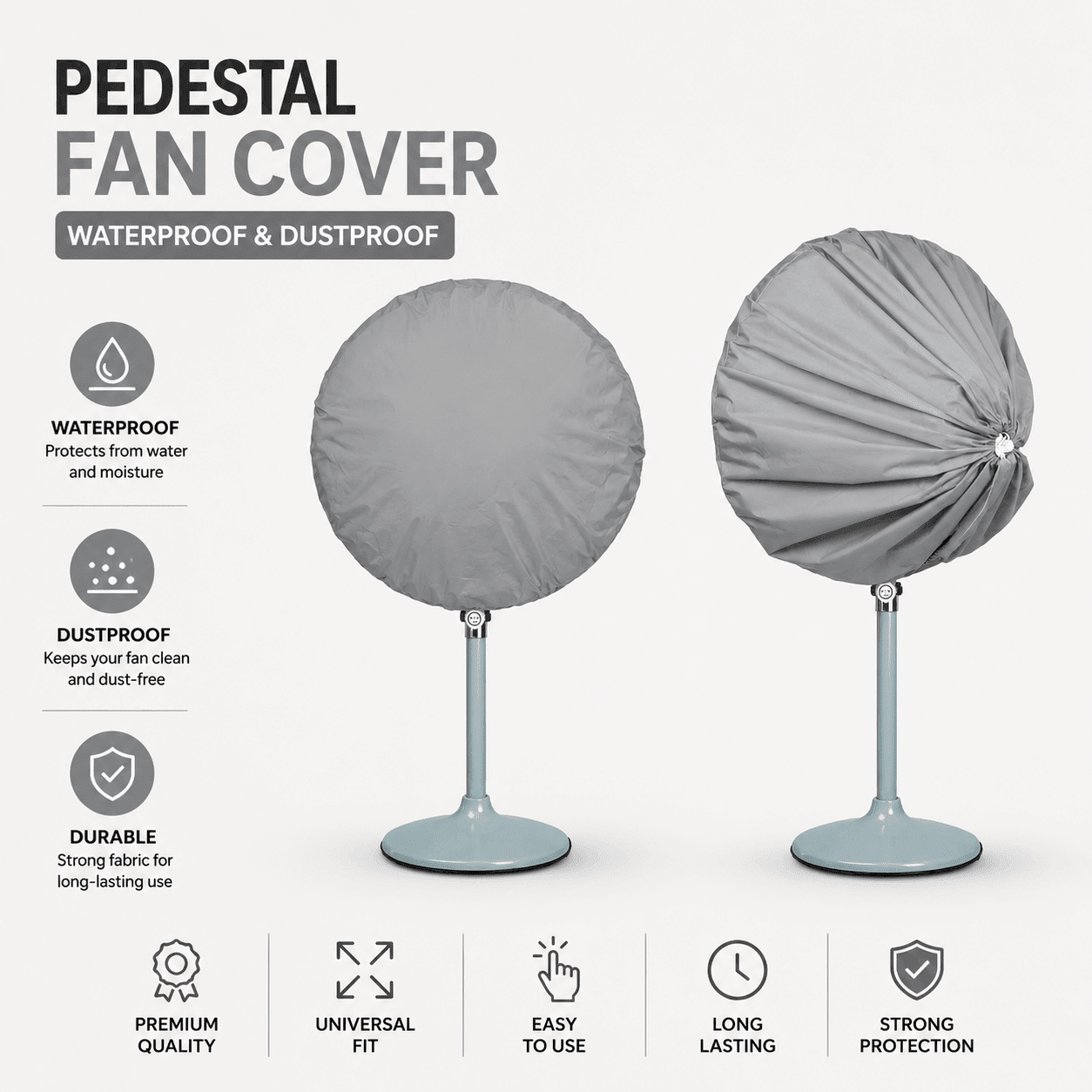 Grey Pedestal Fan Cover – Waterproof, Dustproof & Washable Fabric - Trendy Pakistan