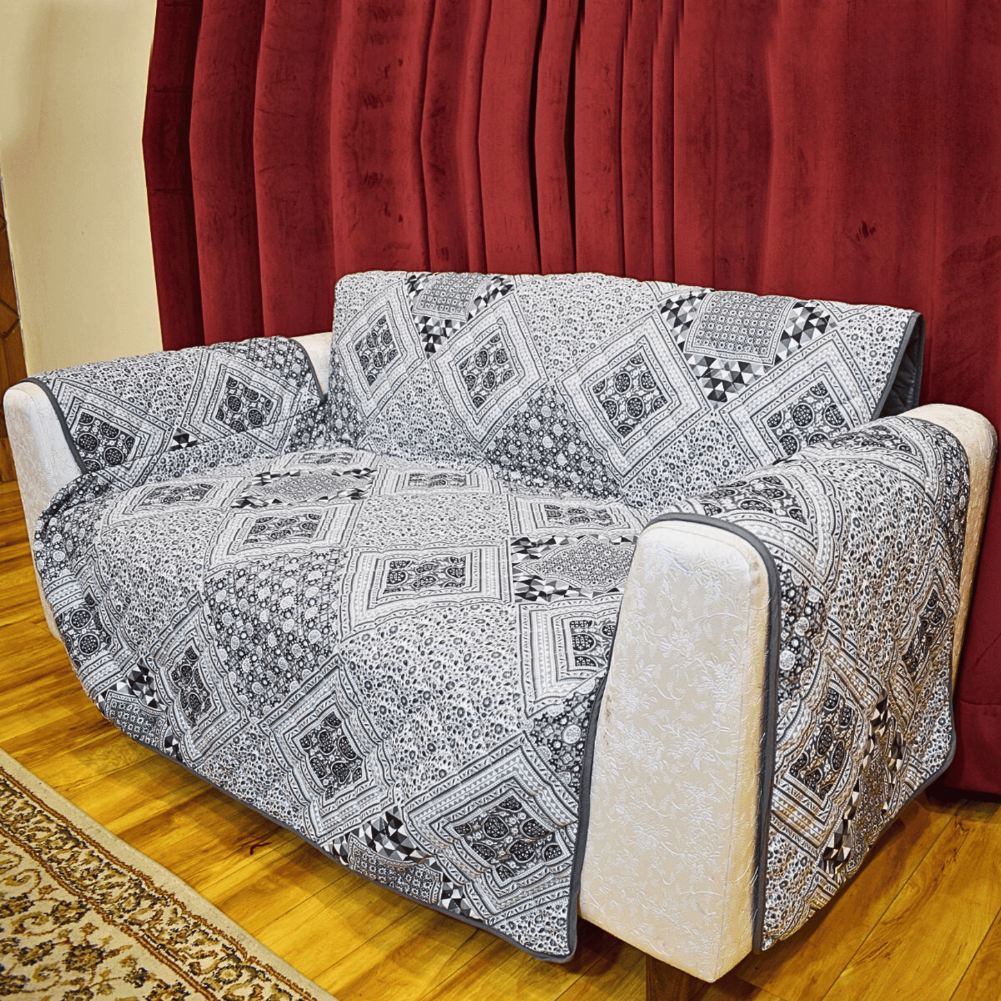 Grey Quilted Sofa Cover in Pakistan – Anti Slip Protective Sofa Runner - Trendy Pakistan