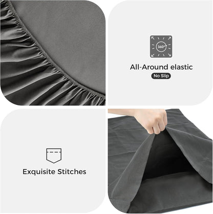 Luxury Hotel Collection 4-Piece Full Sheet Set – Ultra-Soft Microfiber, Extra Deep Pocket with Side Pockets (Grey) - Trendy Pakistan