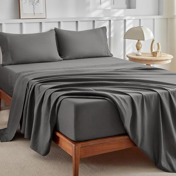 Luxury Hotel Collection 4-Piece Full Sheet Set – Ultra-Soft Microfiber, Extra Deep Pocket with Side Pockets (Grey) - Trendy Pakistan