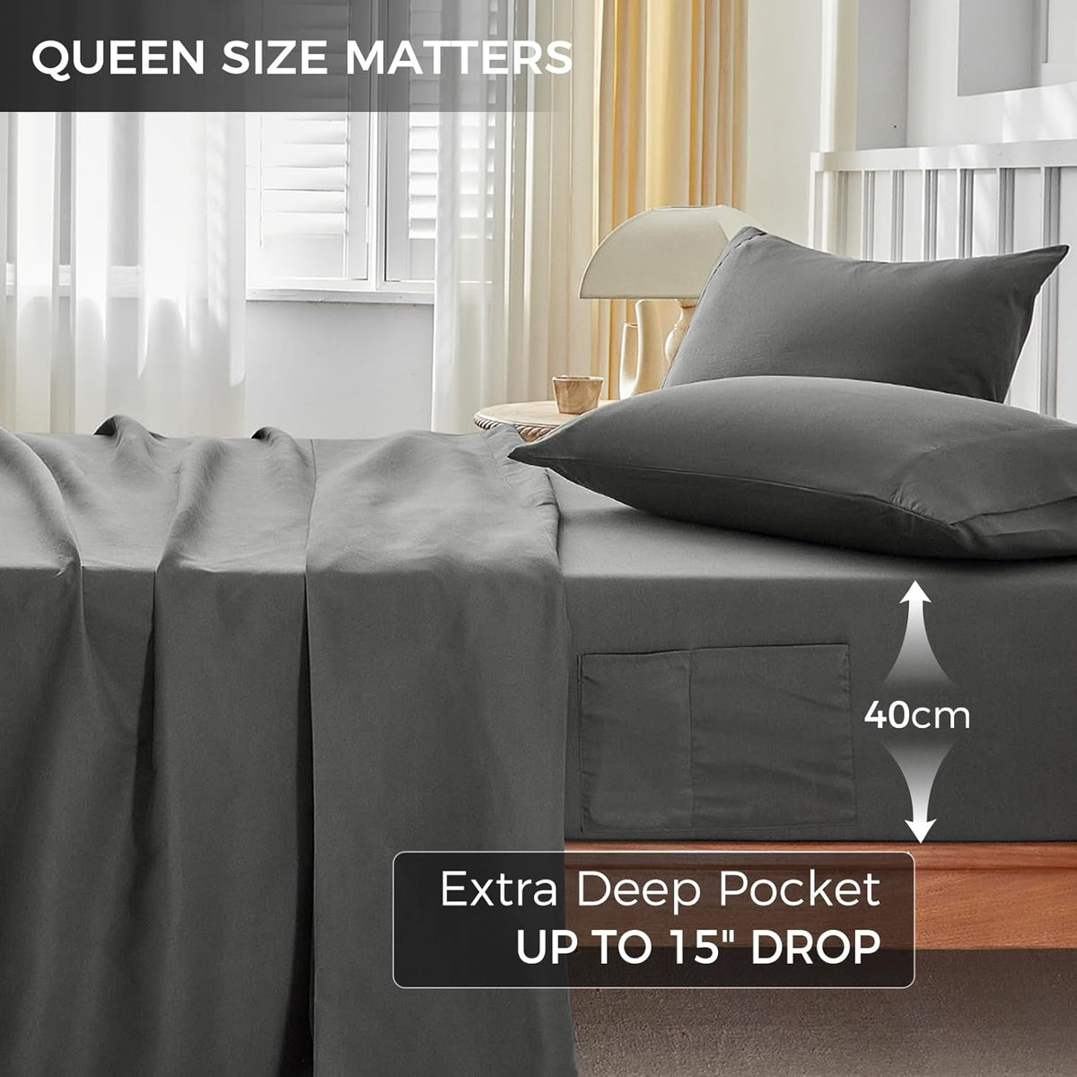Luxury Hotel Collection 4-Piece Full Sheet Set – Ultra-Soft Microfiber, Extra Deep Pocket with Side Pockets (Grey) - Trendy Pakistan