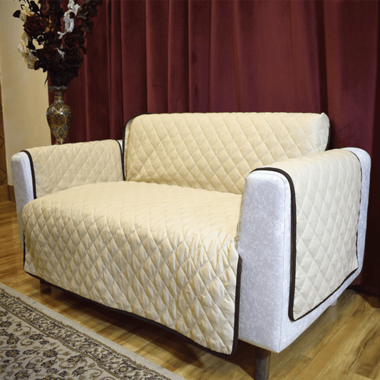Off White Reversible Quilted Sofa Cover | Cotton Sofa Protector - Trendy Pakistan