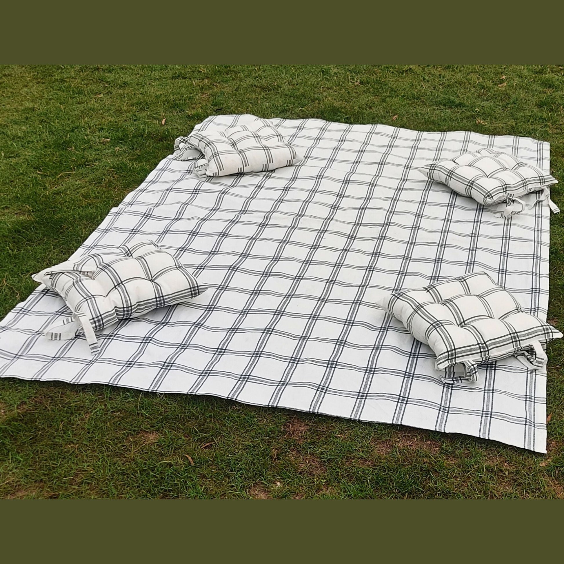 Outoor Picnic Mat with Floor Cushion | Fluffy Thick Fabric Picnic Mat | Dinning Matts - Trendy Pakistan