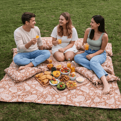 Outoor Picnic Mat with Floor Cushion | Fluffy Thick Fabric Picnic Mat | Dinning Matts - Trendy Pakistan
