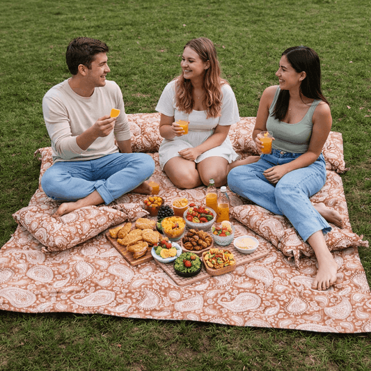 Outoor Picnic Mat with Floor Cushion | Fluffy Thick Fabric Picnic Mat | Dinning Matts - Trendy Pakistan