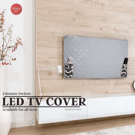 Premium Grey Quilted LED TV Cover with Dual Remote Pockets – Custom Sizes Available | Trendy Pakistan - Trendy Pakistan