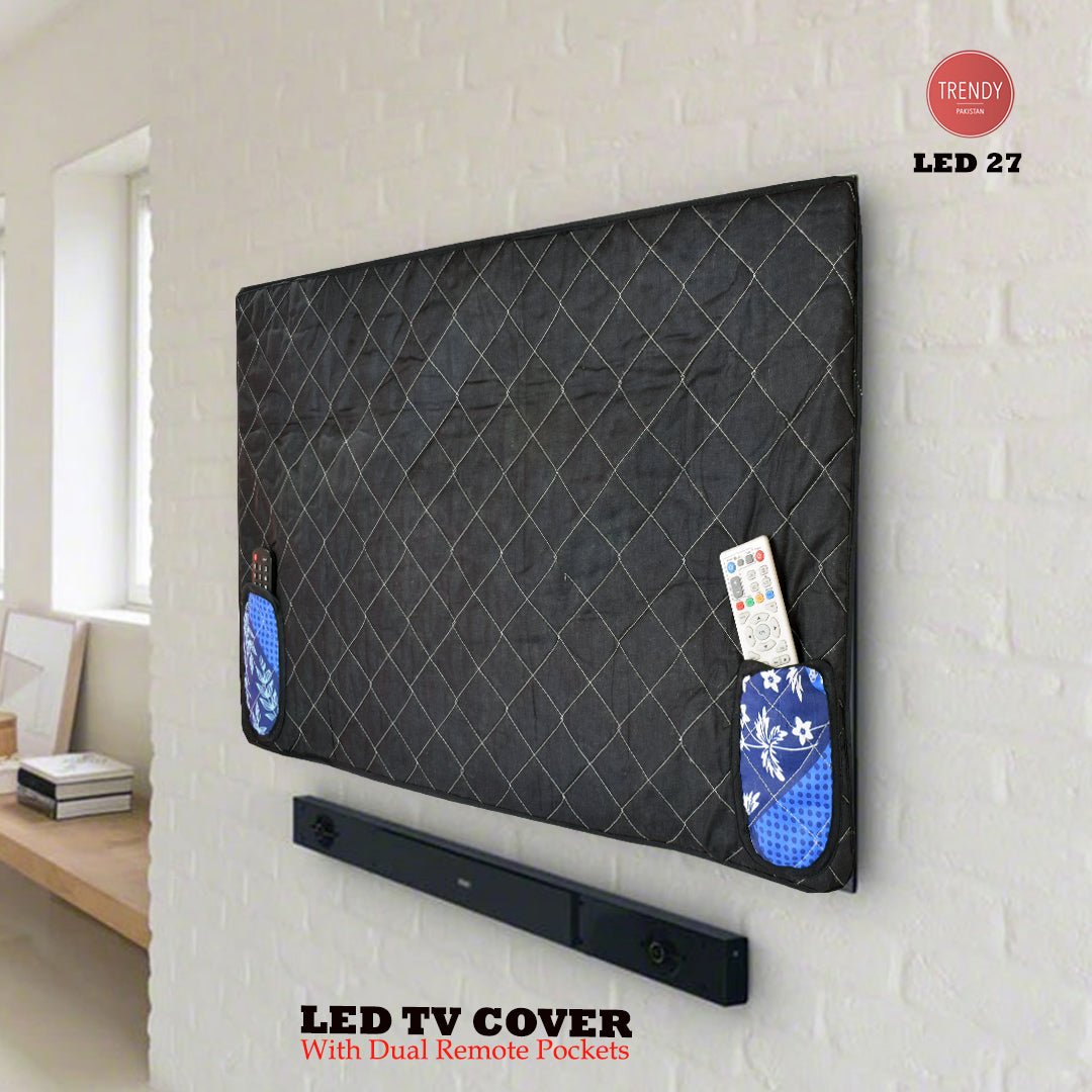 Premium Plain Black Quilted LED TV Cover with Dual Remote Pockets – Custom Sizes Available | Trendy Pakistan - Trendy Pakistan