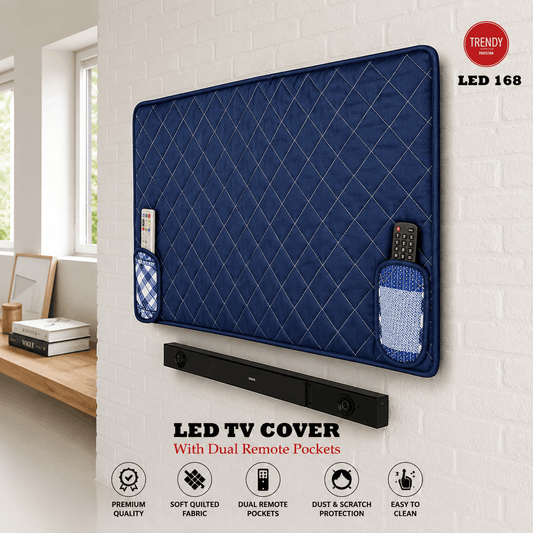 Premium Quilted Navy Blue LED TV Cover with Dual Remote Pockets – Custom Sizes Available | Trendy Pakistan - Trendy Pakistan