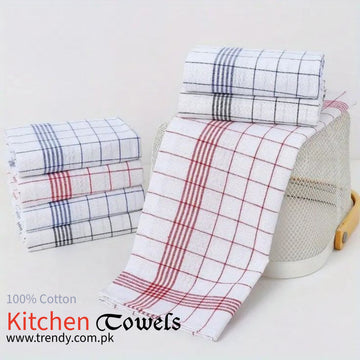 Premium Woven Cotton Kitchen Dish Towels – 21 x 28" (Set of 4) | Absorbent, Durable & Export Quality - Trendy Pakistan