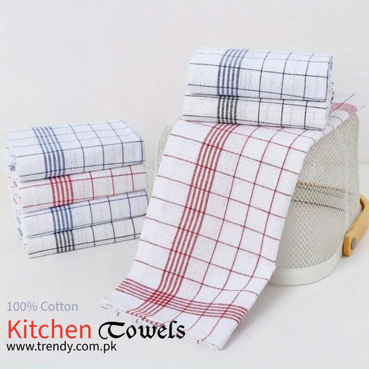 Premium Woven Cotton Kitchen Dish Towels – 21 x 28" (Set of 4) | Absorbent, Durable & Export Quality - Trendy Pakistan