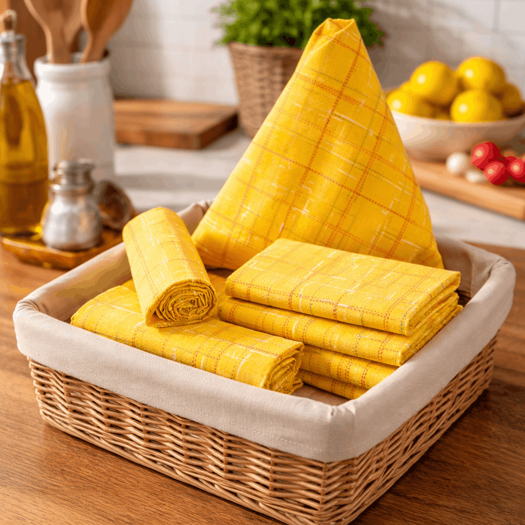 Premium Woven Cotton Yellow Kitchen Dish Towels – 21 x 28" (Set of 4) | Absorbent, Durable & Export Quality - Trendy Pakistan
