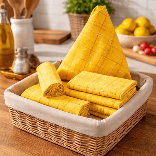 Premium Woven Cotton Yellow Kitchen Dish Towels – 21 x 28" (Set of 4) | Absorbent, Durable & Export Quality - Trendy Pakistan