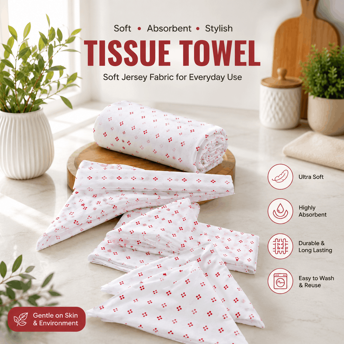 Reusable Cotton Tissue Towel Pack – 100% Cotton Jersey Fabric | Ultra Soft & Washable | 8 × 8 Inches - Trendy Pakistan