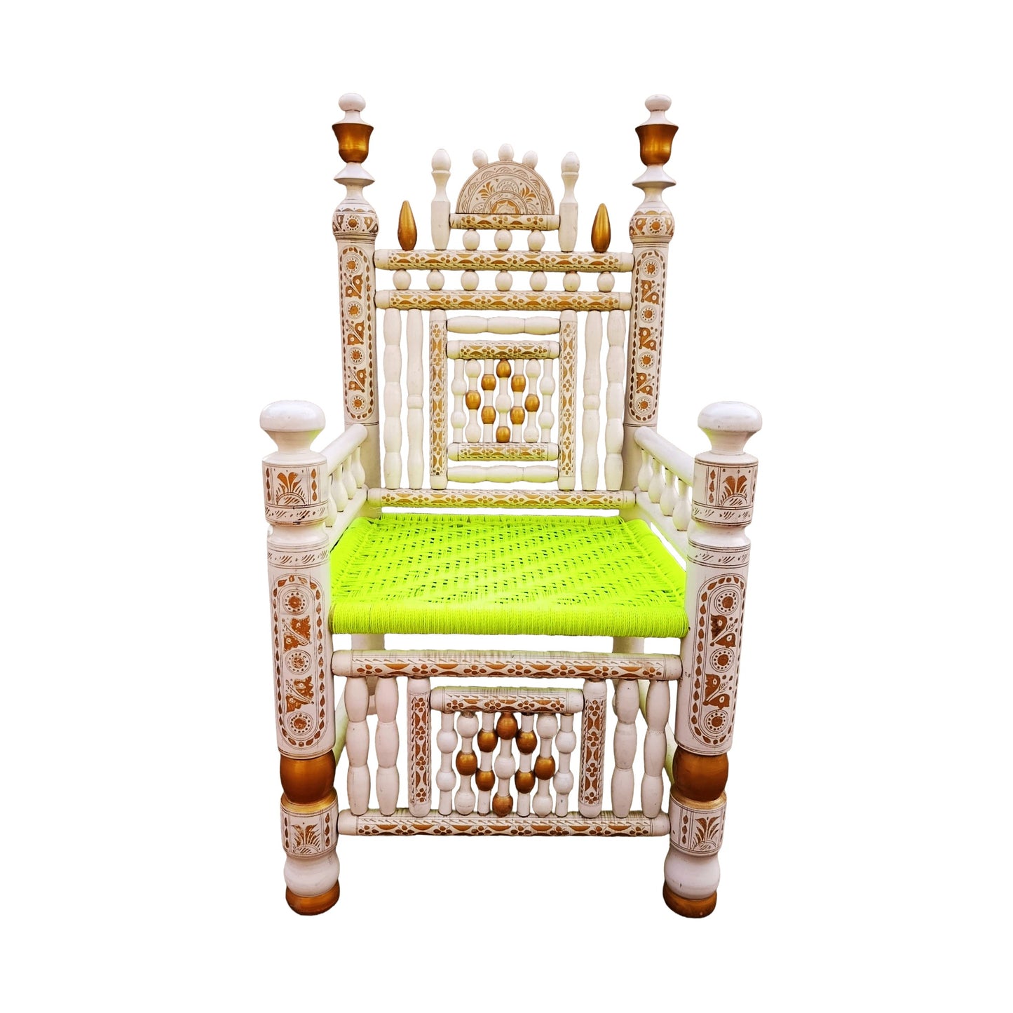 Punjabi Rangeen Chair – Adult Size | Handmade Sheesham Wood | Traditional Multicolor Peerah