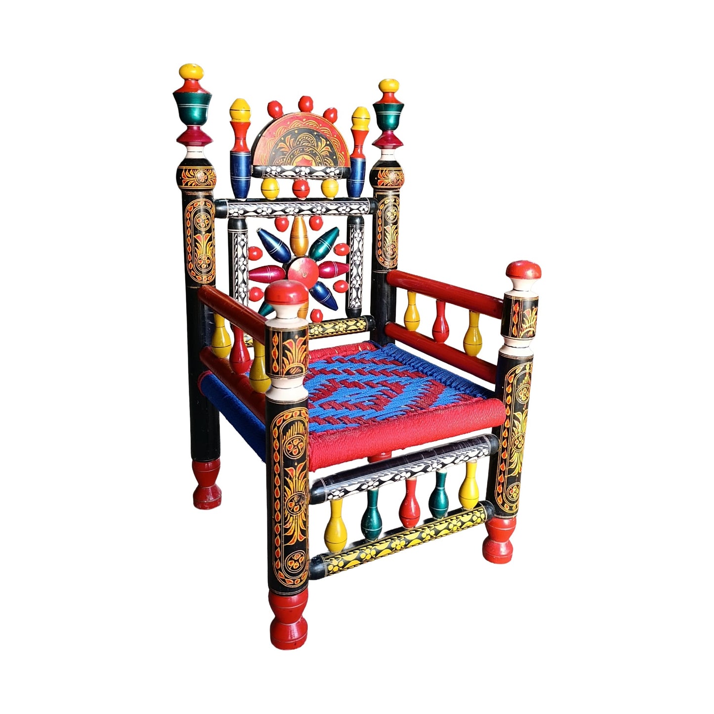 Punjabi Rangeen Kids Chair – Handmade Sheesham Wood | Multicolor Traditional Pehri