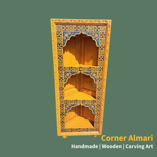 Hand Crafted Wooden Corner Almari Traditional Handmade Furniture