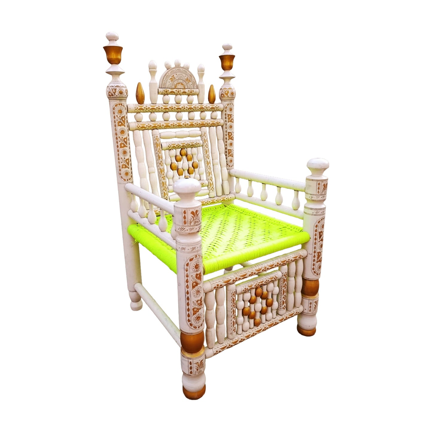 Punjabi Rangeen Chair – Adult Size | Handmade Sheesham Wood | Traditional Multicolor Peerah