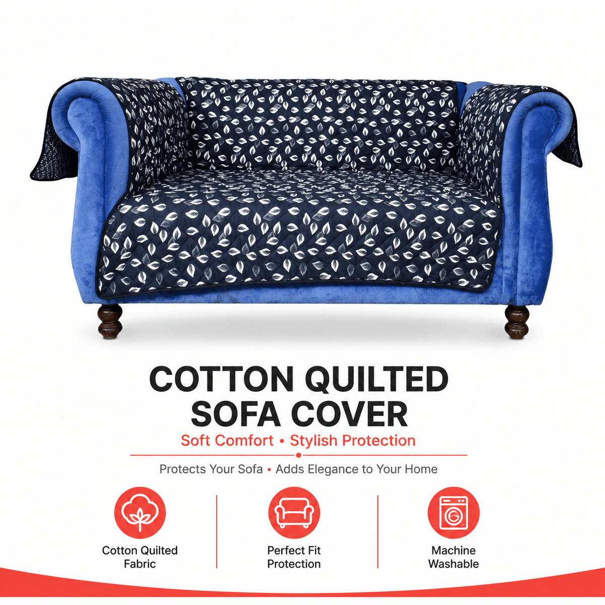 Black & White Leaf Reversible Sofa Cover
