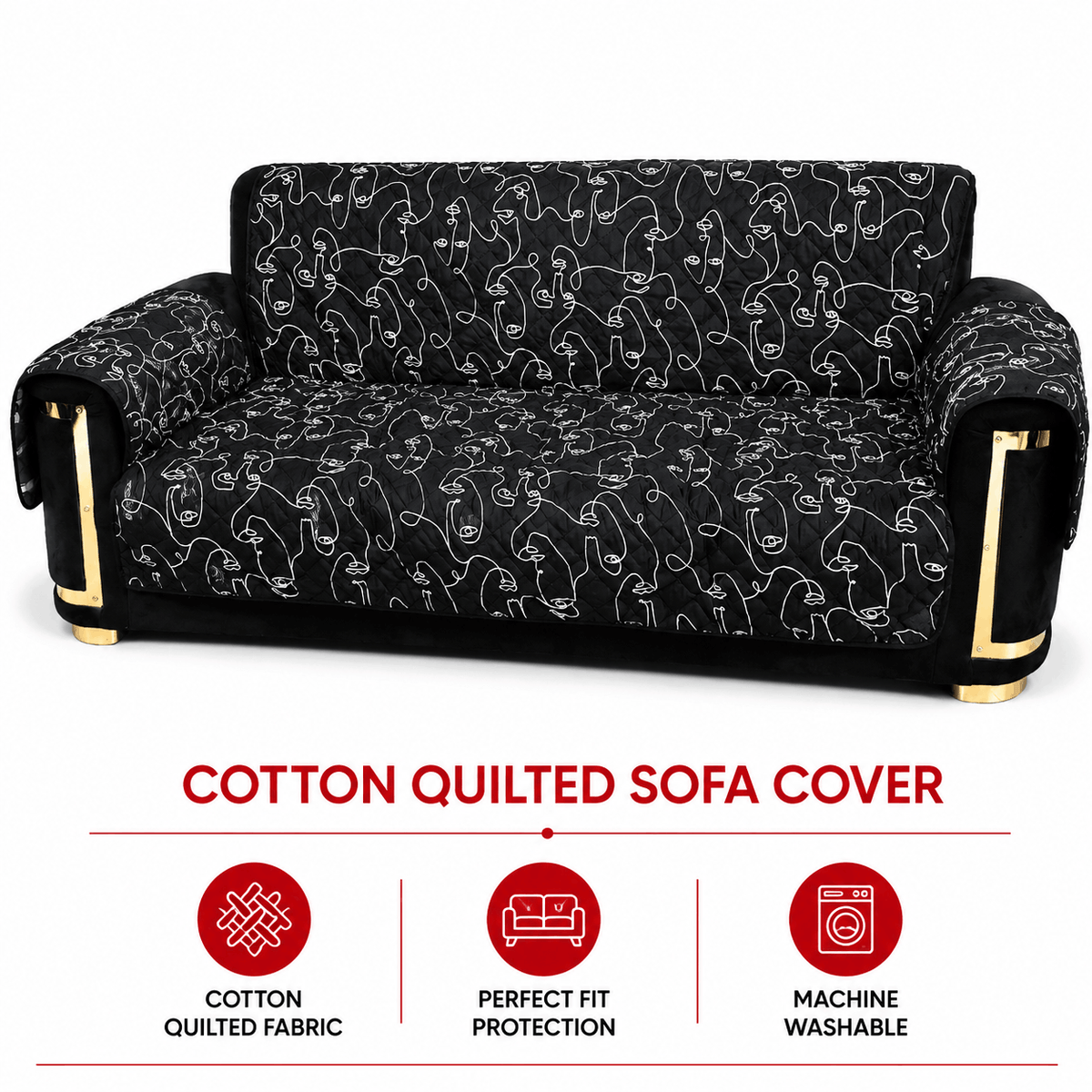Black Quilted Reversible Sofa Cover