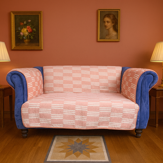 Customized Sofa Cover – Premium Pink Quilted Design