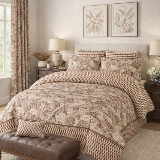Brown printed 100% Cotton Luxury Printed Flat Bedsheet – Soft, Elegant & Timeless
