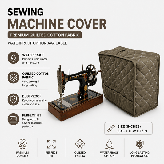 Chocolate brown plain cotton quilted sewing machine cover with side pocket for dust and scratch protection by Trendy Pakistan