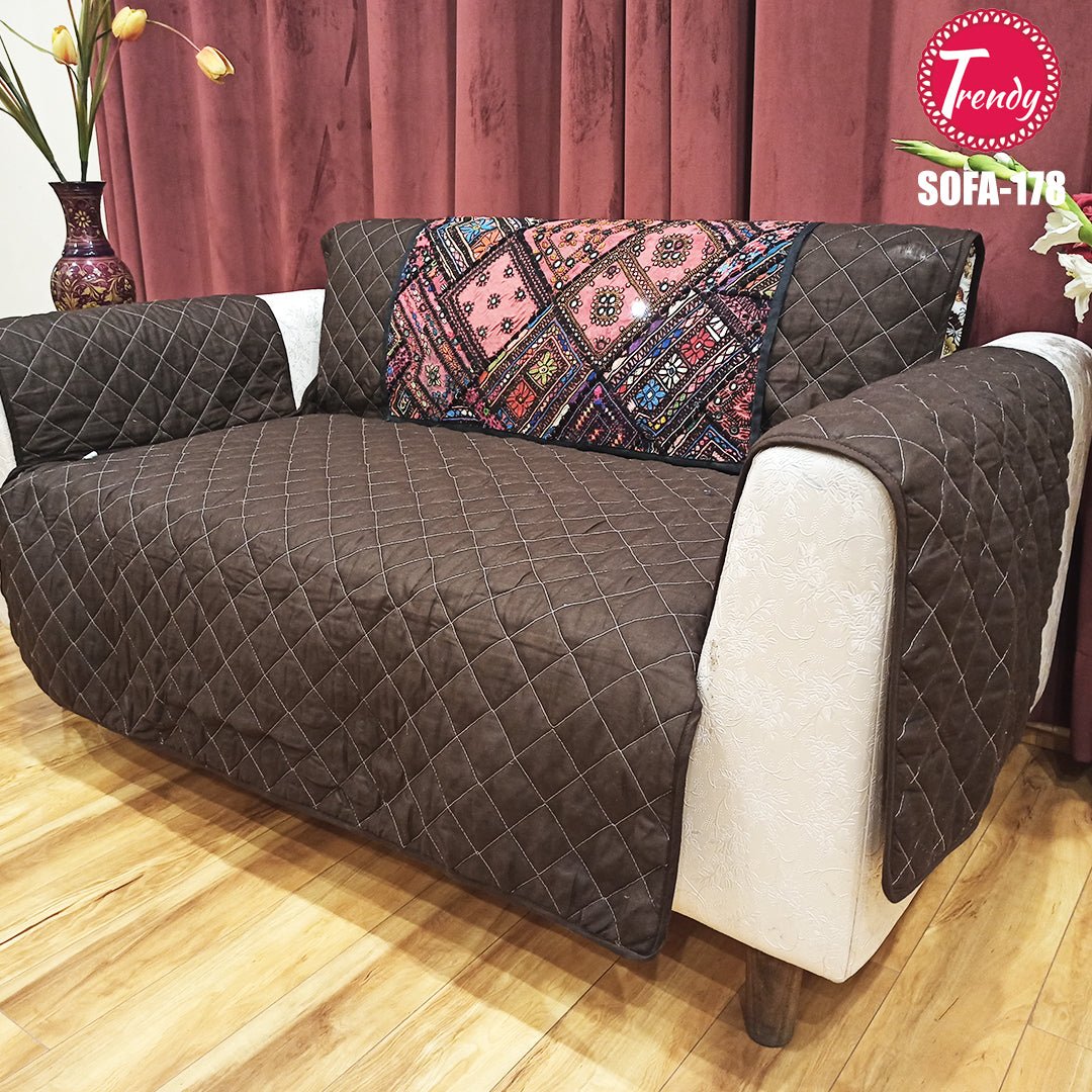 Sofa Cover Online in Pakistan Quilted Reversible Couch Cover with Sindhi patch - Trendy Pakistan