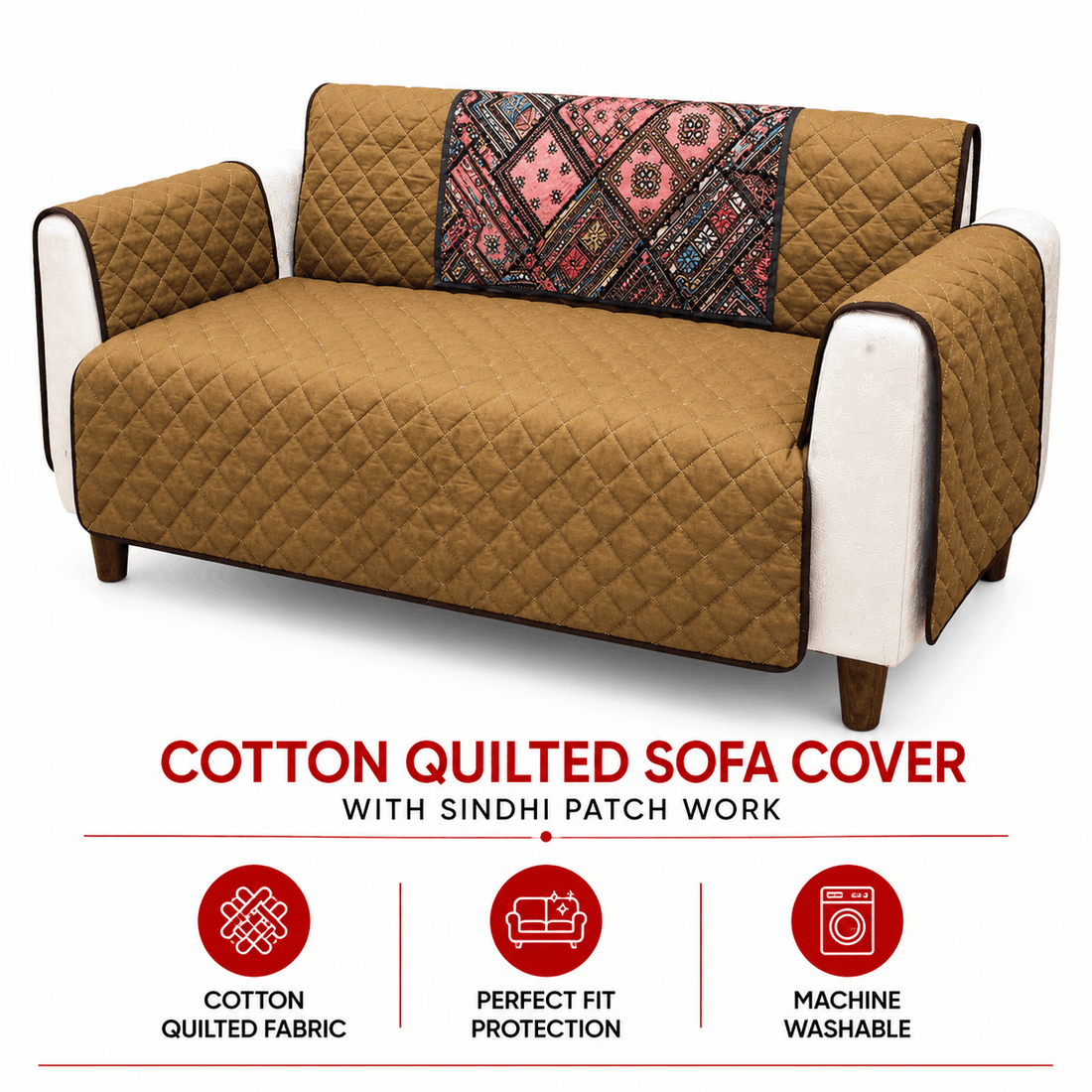 Sofa Cover Online in Pakistan Quilted Reversible Couch Cover with Sindhi patch - Trendy Pakistan