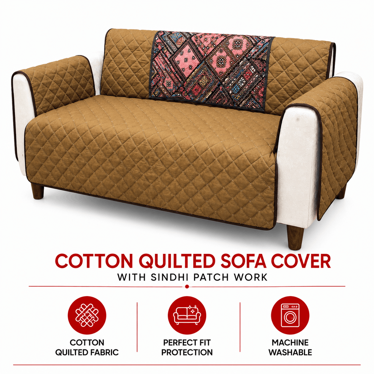 Sofa Cover Online in Pakistan Quilted Reversible Couch Cover with Sindhi patch - Trendy Pakistan