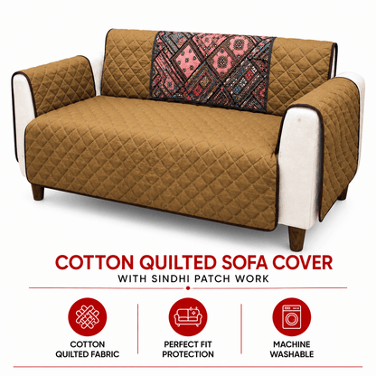 Sofa Cover Online in Pakistan Quilted Reversible Couch Cover with Sindhi patch - Trendy Pakistan