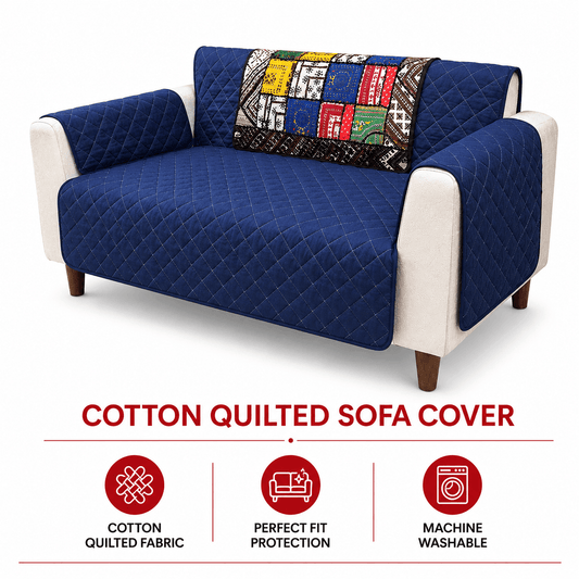 Sofa Cover Online in Pakistan Quilted Reversible Couch Cover with Sindhi patch - Trendy Pakistan