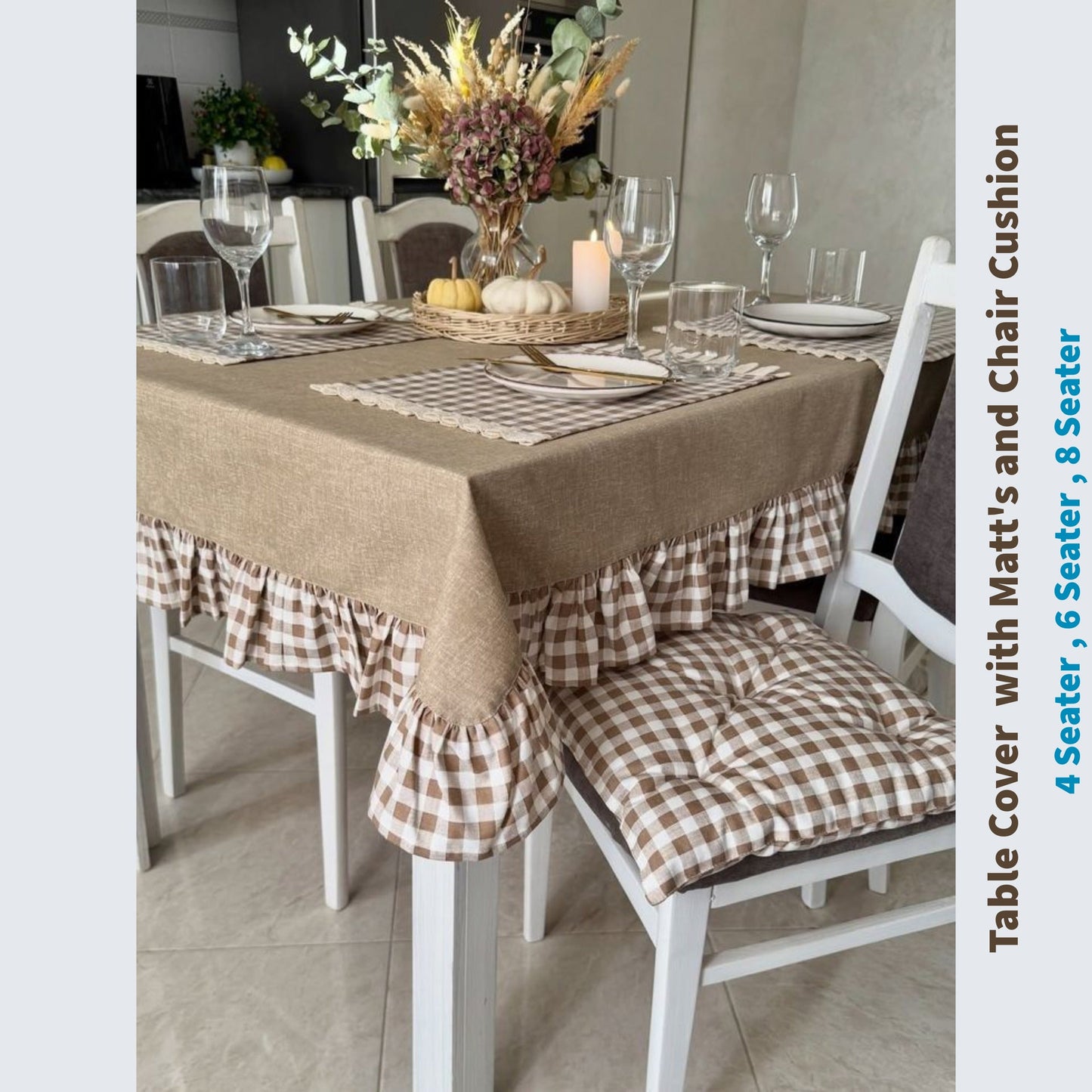 Stylish Frill Table Cover Set with Placemats & Fluffy Chair Cushions - Trendy Pakistan