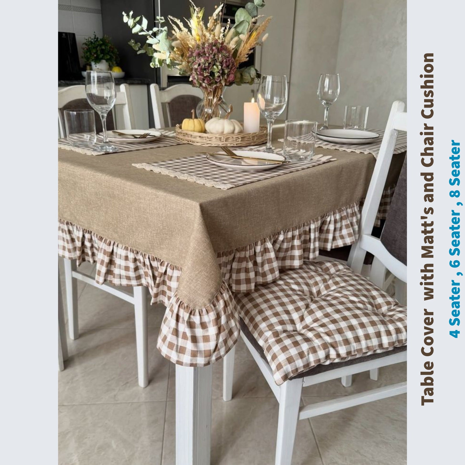 Stylish Frill Table Cover Set with Placemats & Fluffy Chair Cushions - Trendy Pakistan