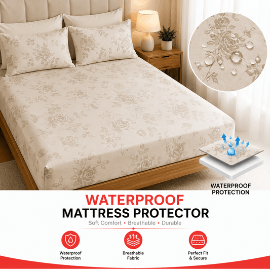 Waterproof Mattress Protector – Elegant Rose Design | Floral Mattress Cover - Trendy Pakistan