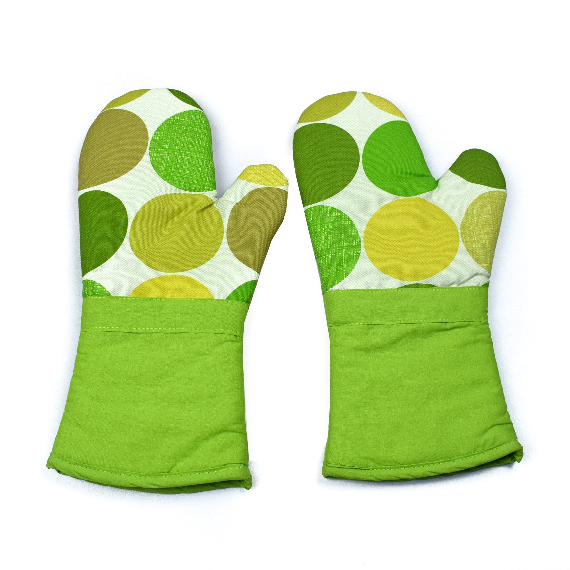 Kitchen Mitts, Cotton Glove Pair Parrot Green Polka Dot - Trendy Pakistan