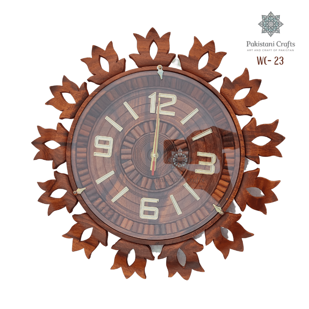Wooden Wall Clock Traditional Flower Style
