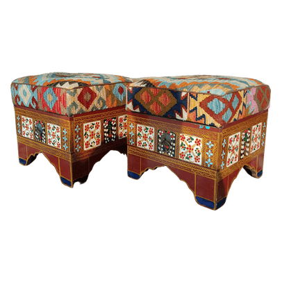 Ottoman Set with kilim fitting With Drawer Handmade Furniture
