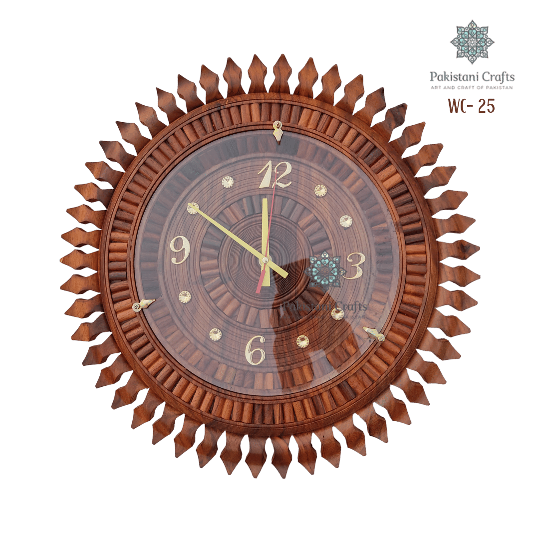 Wooden Carving Wall Clock Traditional Sun Style