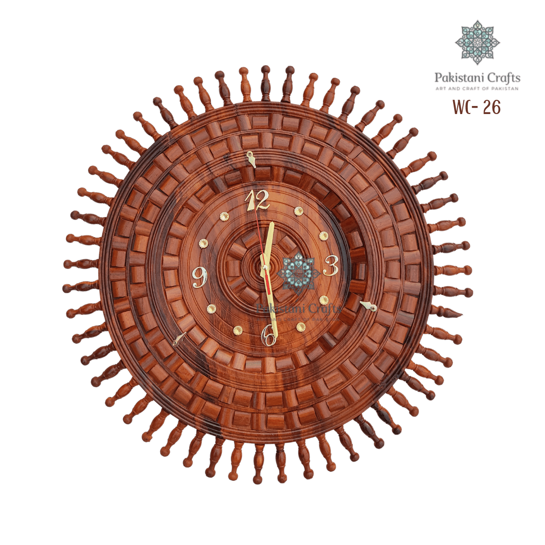 Handmade Carving Wooden Wall Clock Traditional Block Style
