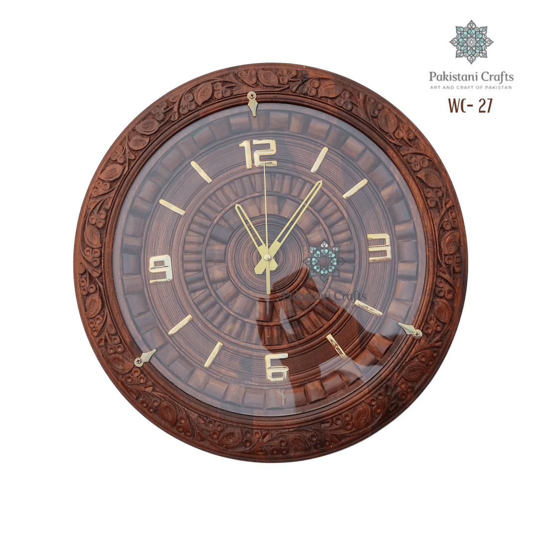 Wooden Round Wall Clock Traditional Carving Style – Trendy Pakistan