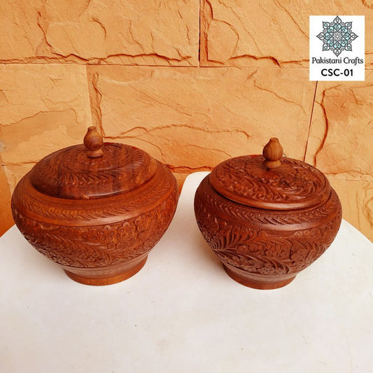 Set Of 2 Wooden Candy Jar With Brass Work