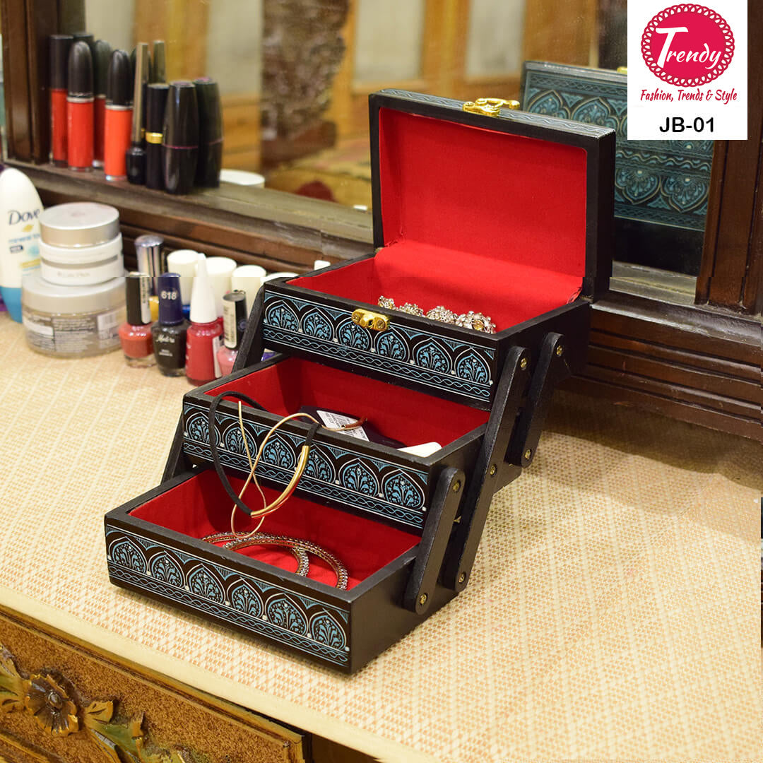 Hand Crafted Multi Portion Jewelry Box Lacquer Art JB-01 - Trendy Pakistan
