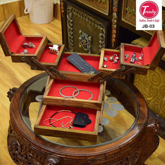 Hand Crafted Multi Portion Hexagonal Wooden Jewelry Box JB-03 - Trendy Pakistan