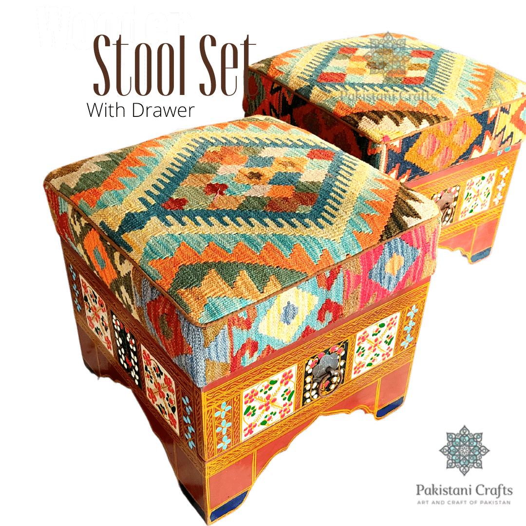 Ottoman Set with kilim fitting With Drawer Handmade Furniture