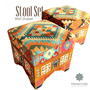 Ottoman Set with kilim fitting With Drawer Handmade Furniture