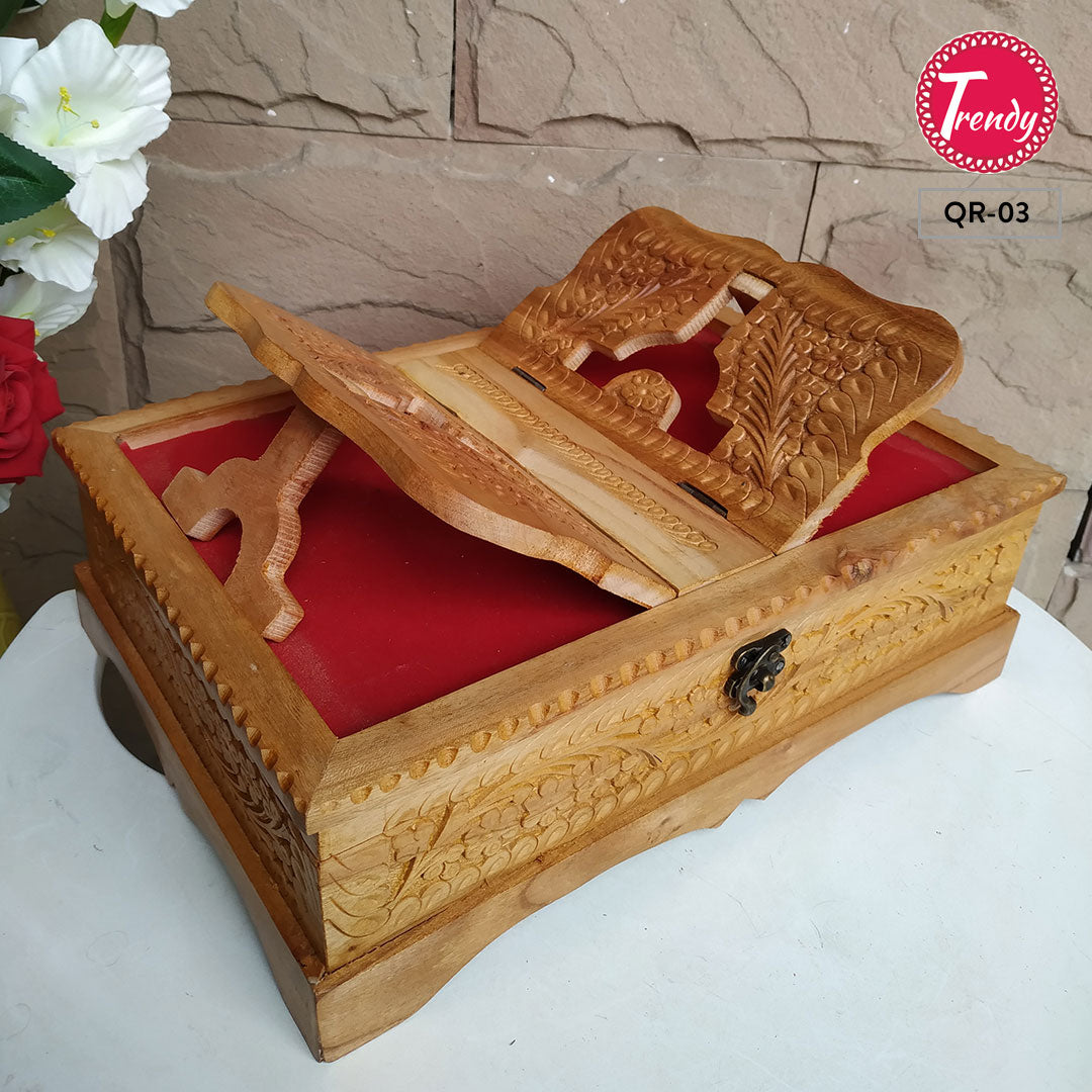 Wooden Quran Box & Rehail Carved 2 In 1 - Trendy Pakistan