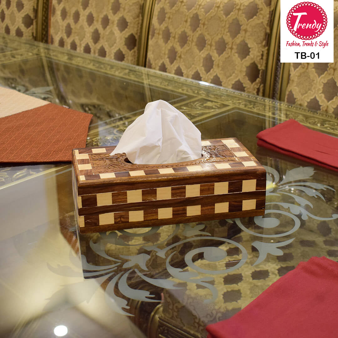 Wooden Tukri Crafted Tissue Box - Trendy Pakistan