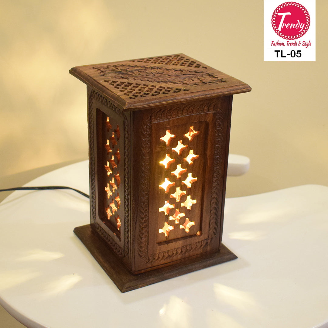 Wooden Side Table Lamp Square Shape - Trendy Pakistan